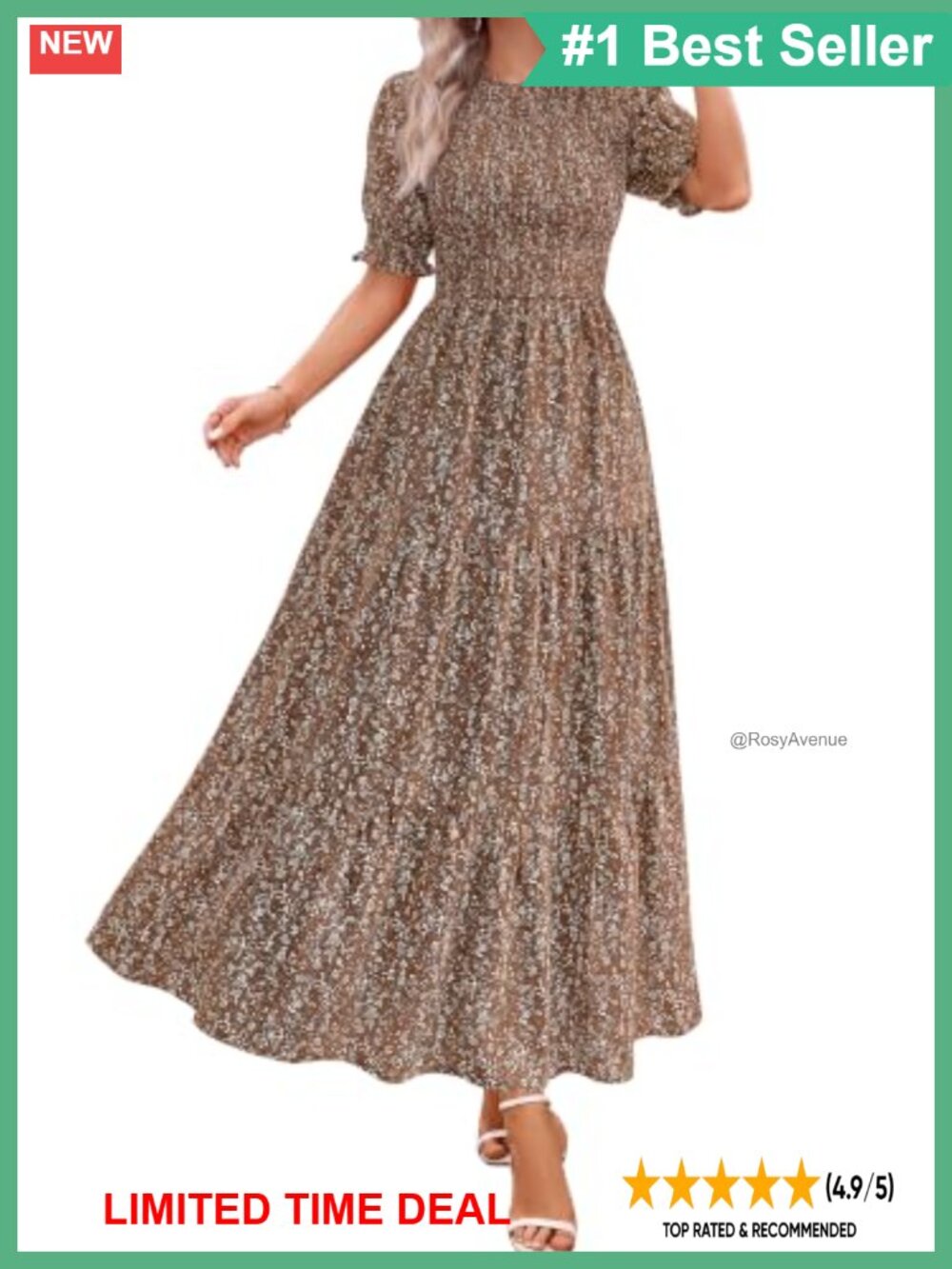 BTFBM Women's Smocked Maxi Dress Puff Sleeve Tiered Boho A-Line